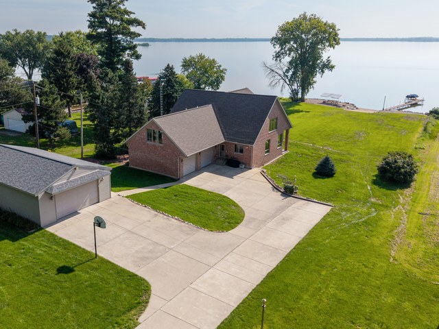 Aerial view of the house, lawn and frontage