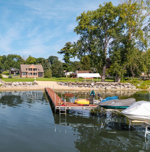 Shoreline and pier from the water