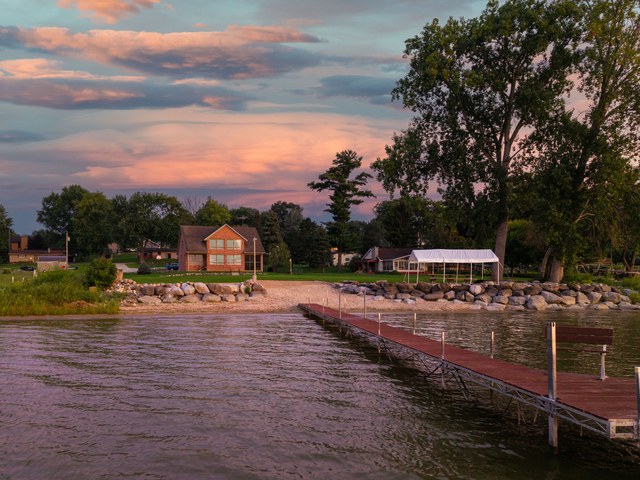 Sunrise over the pier, looking back at the house