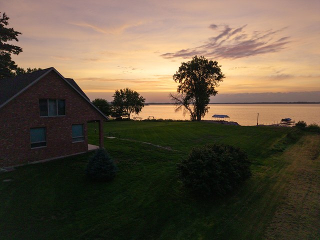 Sunrise over the lake from the lawn